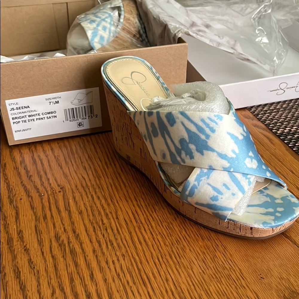 Jessica Simpson Blue and White Wedge Shoes